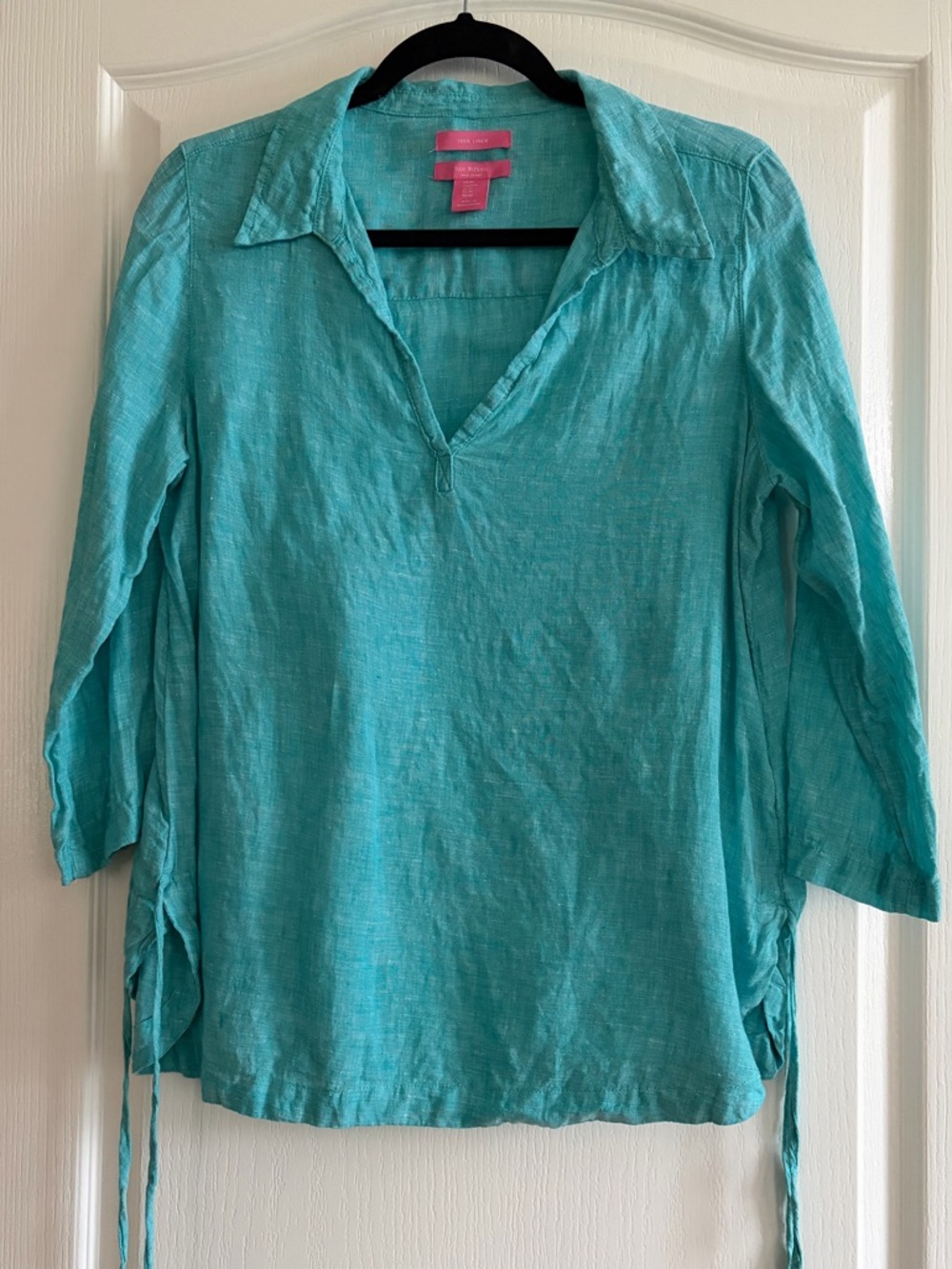 Isaac Mizrahi Turquoise Linen V-Neck Tunic Size M